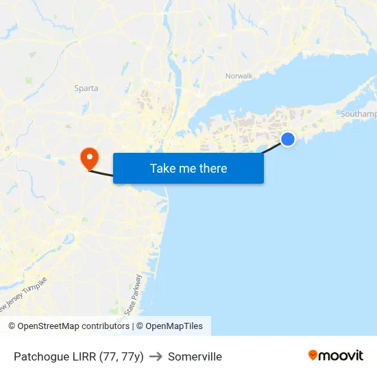 Patchogue LIRR (77, 77y) to Somerville map