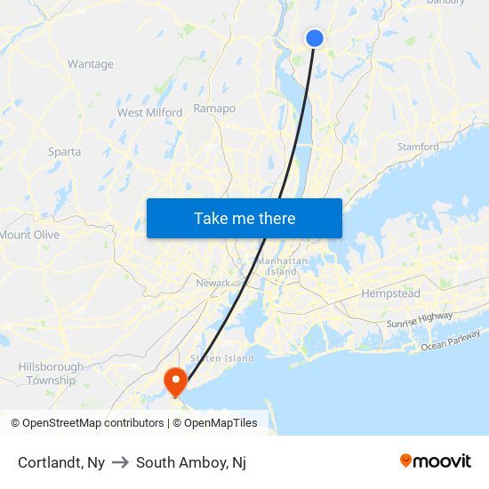 Cortlandt, Ny to South Amboy, Nj map