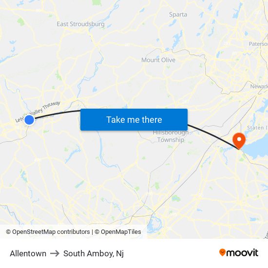 Allentown to South Amboy, Nj map