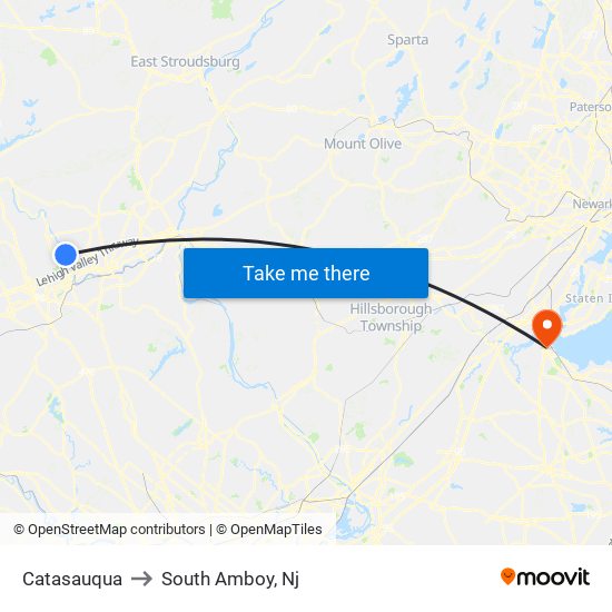 Catasauqua to South Amboy, Nj map