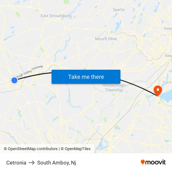 Cetronia to South Amboy, Nj map