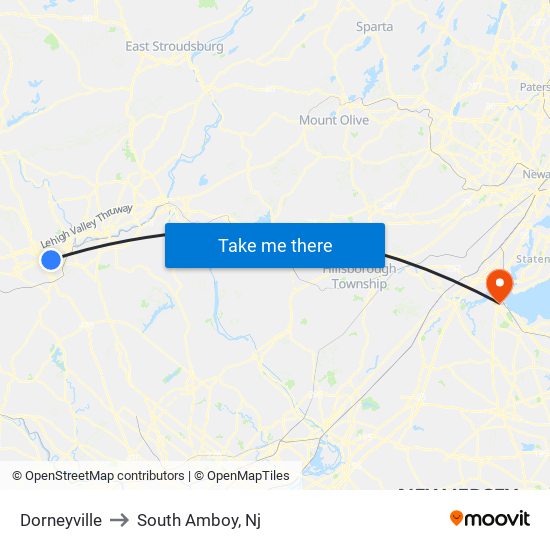 Dorneyville to South Amboy, Nj map