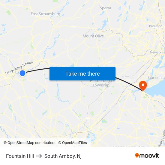 Fountain Hill to South Amboy, Nj map