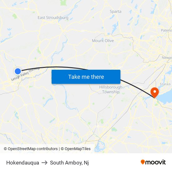 Hokendauqua to South Amboy, Nj map