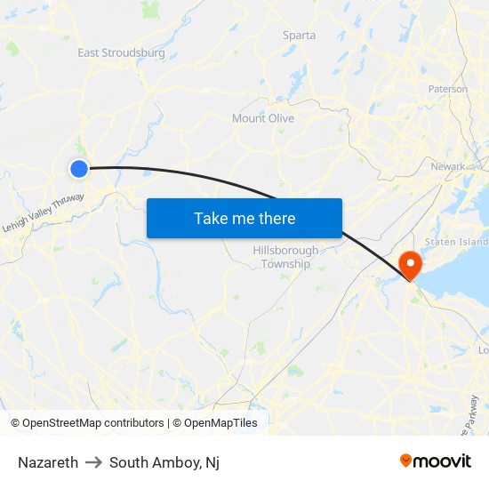 Nazareth to South Amboy, Nj map