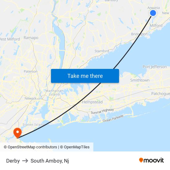 Derby to South Amboy, Nj map