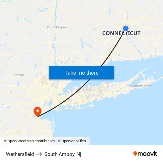 Wethersfield to South Amboy, Nj map