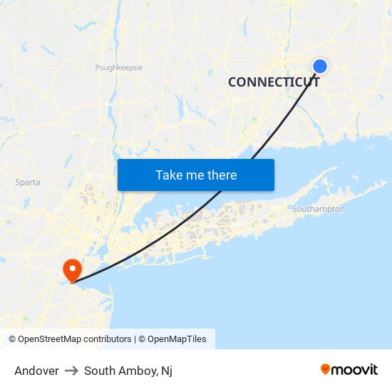 Andover to South Amboy, Nj map