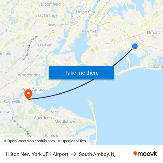 Hilton New York JFK Airport to South Amboy, Nj map