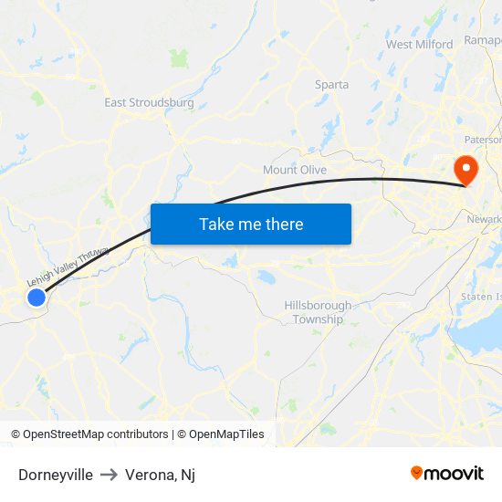 Dorneyville to Verona, Nj map