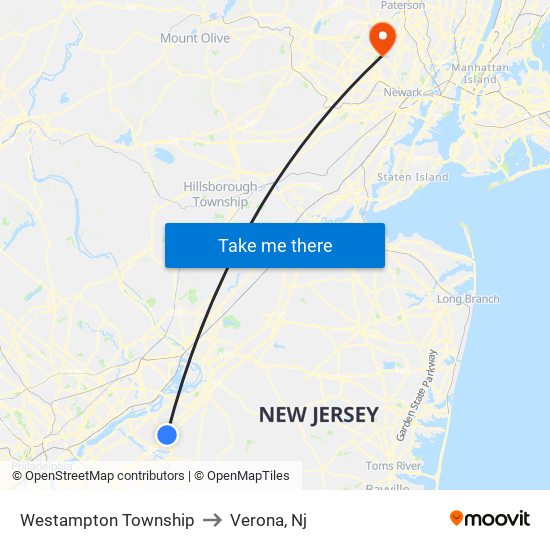 Westampton Township to Verona, Nj map