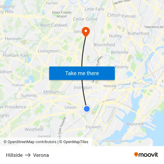 Hillside to Verona map