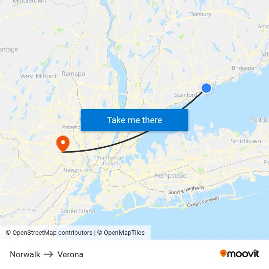 Norwalk to Verona map