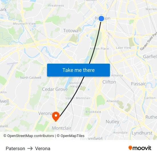 Paterson to Verona map