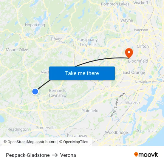 Peapack-Gladstone to Verona map