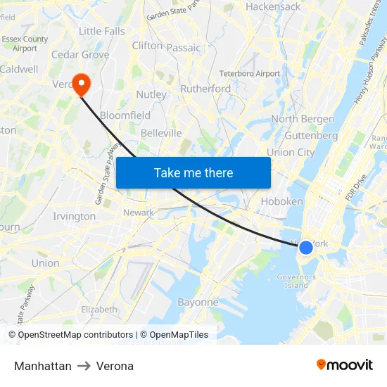 Manhattan to Verona map