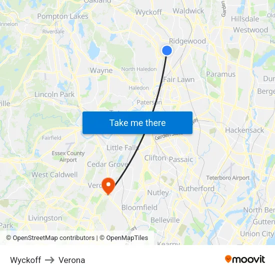 Wyckoff to Verona map