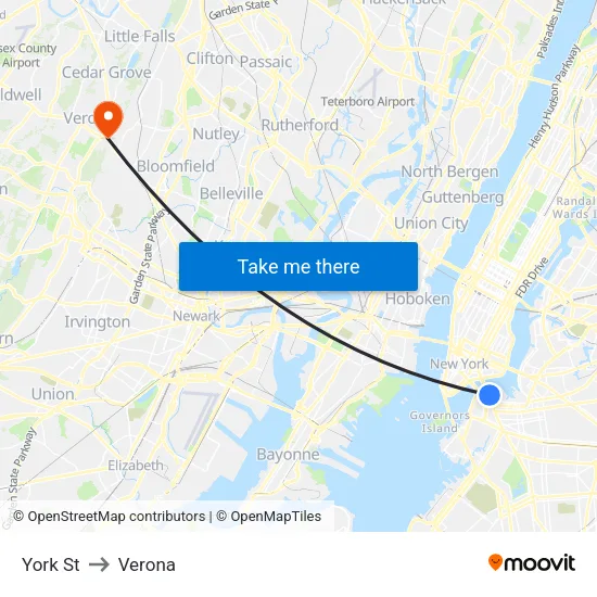 York St to Verona map