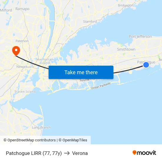 Patchogue LIRR (77, 77y) to Verona map