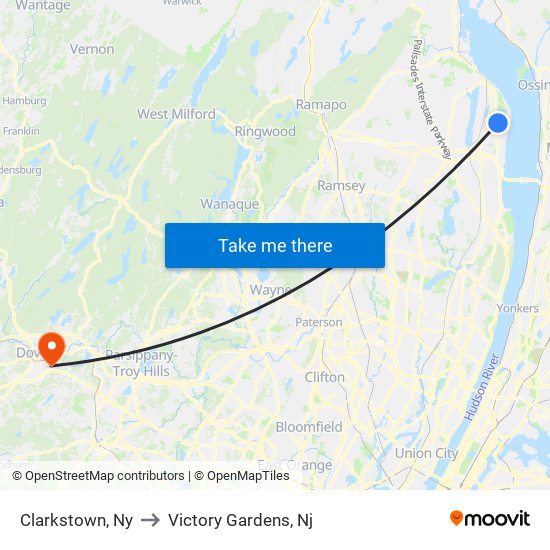 Clarkstown, Ny to Victory Gardens, Nj map