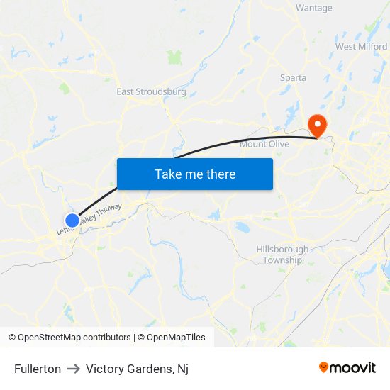 Fullerton to Victory Gardens, Nj map