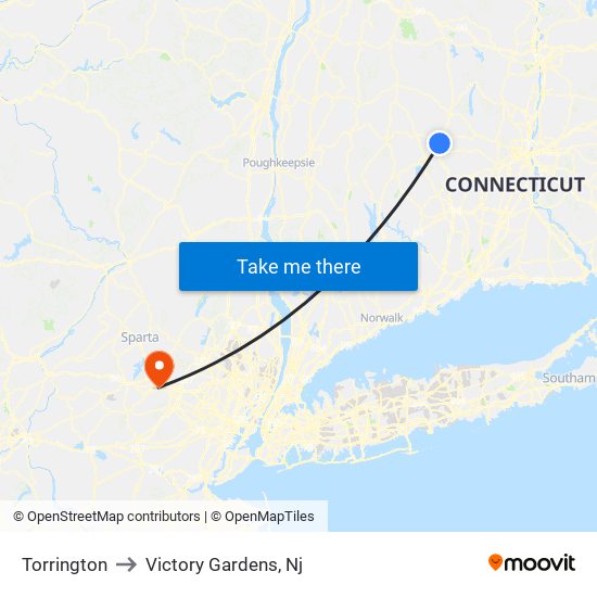 Torrington to Victory Gardens, Nj map