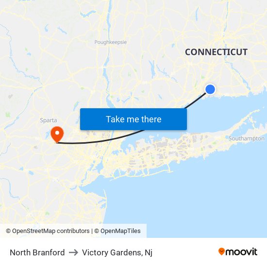 North Branford to Victory Gardens, Nj map