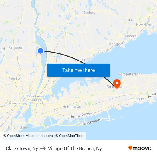 Clarkstown, Ny to Village Of The Branch, Ny map