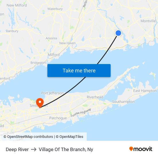 Deep River to Village Of The Branch, Ny map