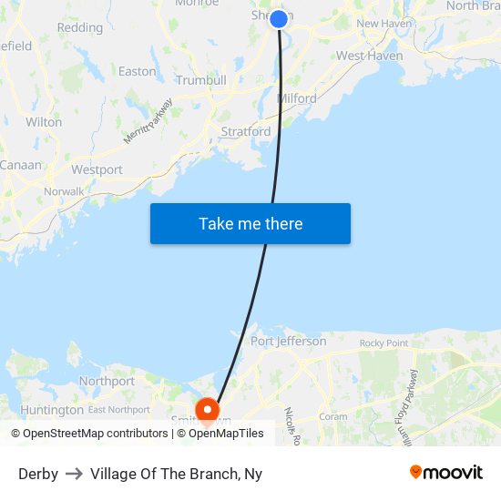 Derby to Village Of The Branch, Ny map