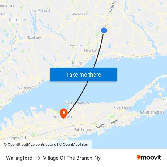 Wallingford to Village Of The Branch, Ny map