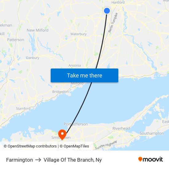 Farmington to Village Of The Branch, Ny map