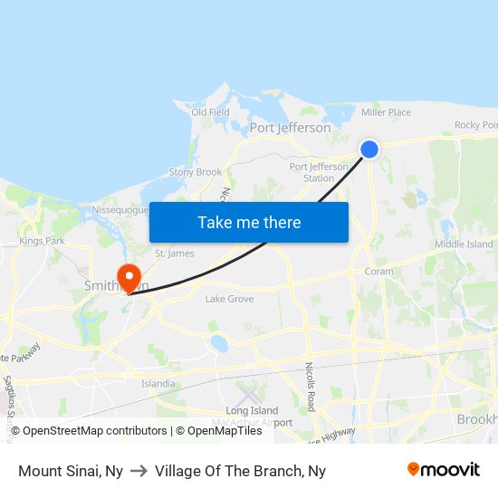 Mount Sinai, Ny to Village Of The Branch, Ny map