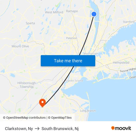 Clarkstown, Ny to South Brunswick, Nj map