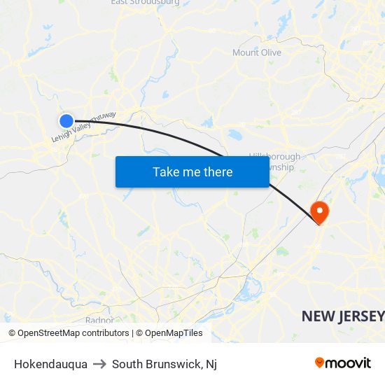 Hokendauqua to South Brunswick, Nj map