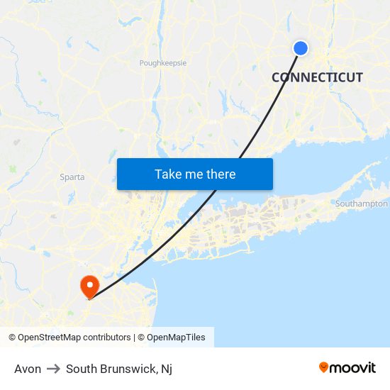 Avon to South Brunswick, Nj map