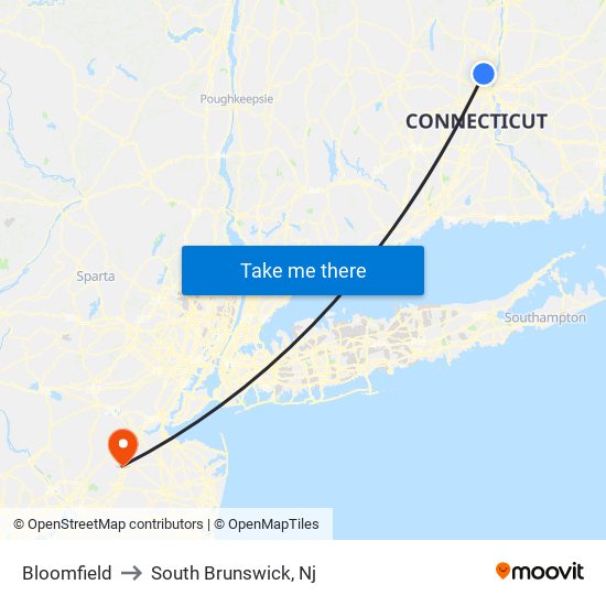 Bloomfield to South Brunswick, Nj map