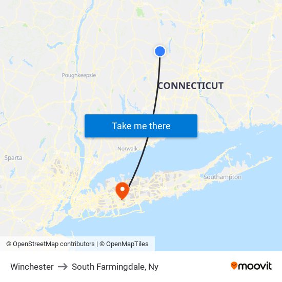 Winchester to South Farmingdale, Ny map