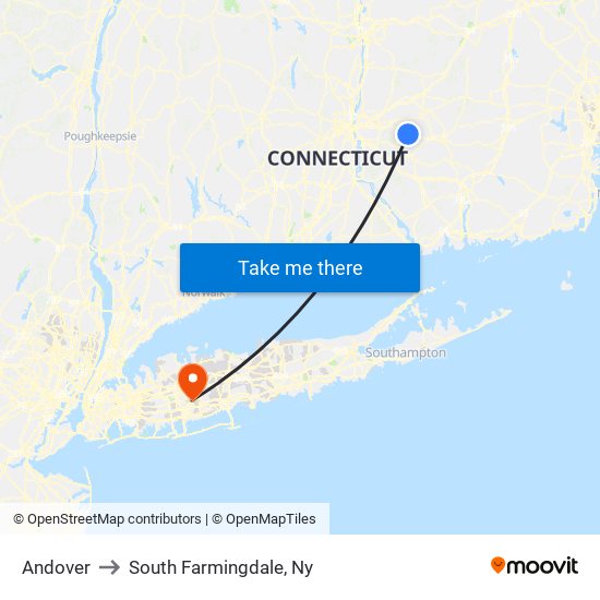 Andover to South Farmingdale, Ny map