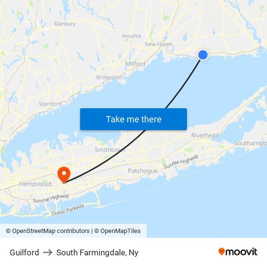 Guilford to South Farmingdale, Ny map