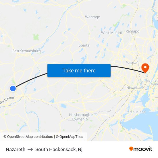 Nazareth to South Hackensack, Nj map