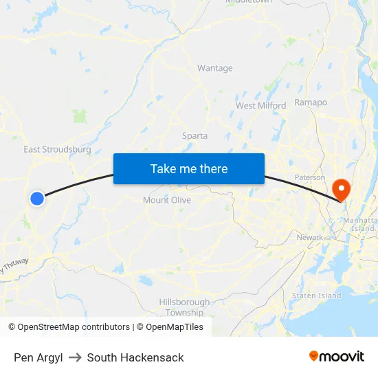 Pen Argyl to South Hackensack map