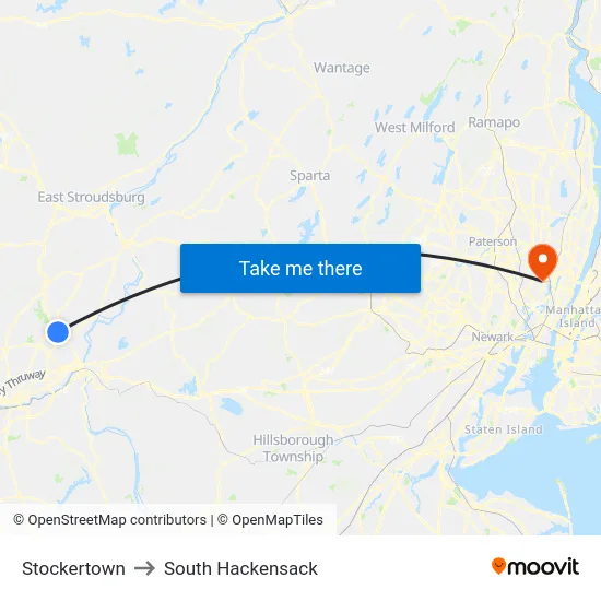 Stockertown to South Hackensack map