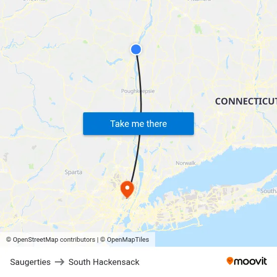 Saugerties to South Hackensack map
