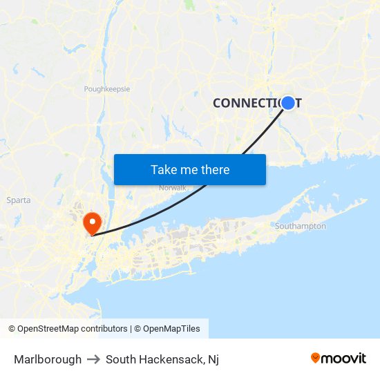 Marlborough to South Hackensack, Nj map