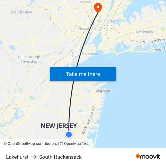 Lakehurst to South Hackensack map