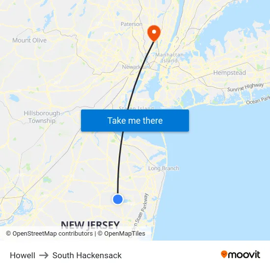 Howell to South Hackensack map
