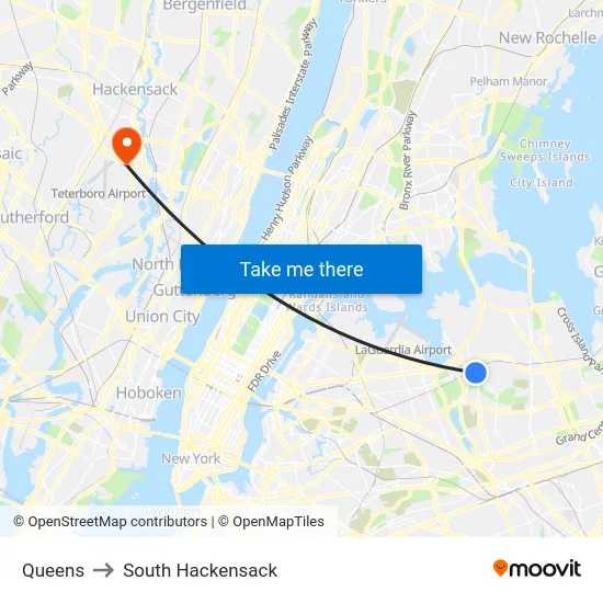 Queens to South Hackensack map