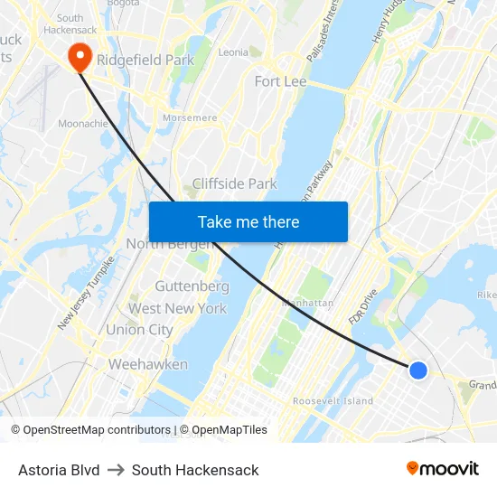 Astoria Blvd to South Hackensack map