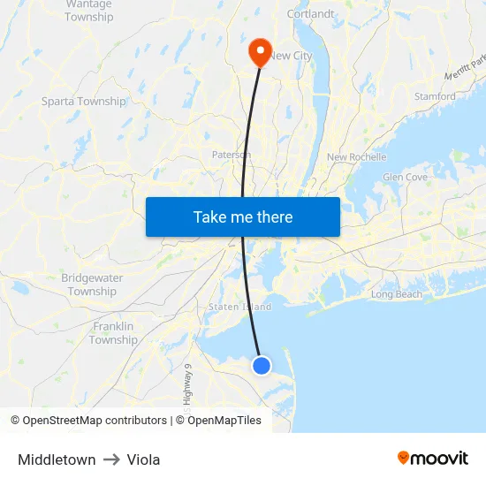 Middletown to Viola map